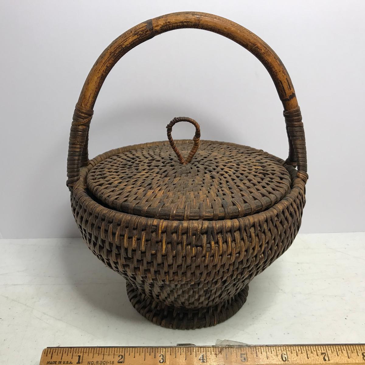 Vintage Woven Basket with Lid