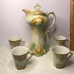 Vintage Porcelain 5 Pc Chocolate Set Signed R & S