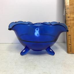 Vintage Footed Cobalt Dish with 3 Spouts