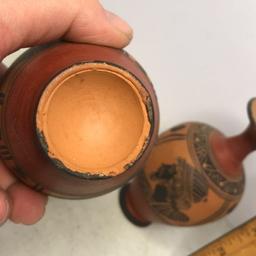 Pair of Hand Painted Terra-Cotta Bud Vases
