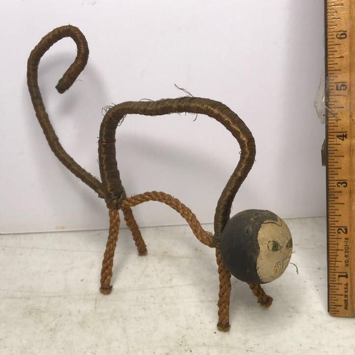 Antique Hand Made Cat Rope Folk Art Figurine