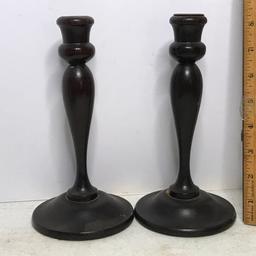 Pair of Vintage Wooden Candlesticks