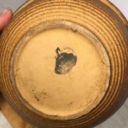 Vintage Ribbed Pottery Bowl Signed On Bottom