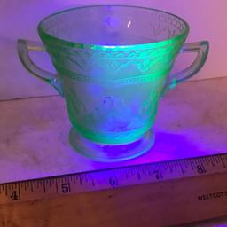 Vintage Vaseline/Uranium Glass Creamer & Double Handled Sugar Bowl Set