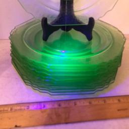 Set of 11 Vintage Vaseline/Uranium Glass Dinner Plates