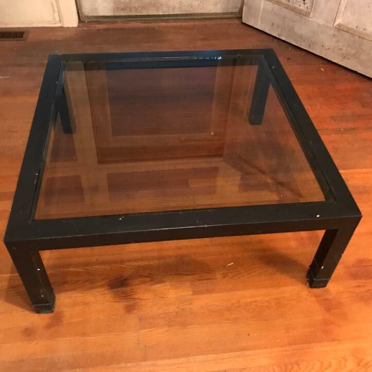 Large Black Metal Center Table with Tinted Glass Center