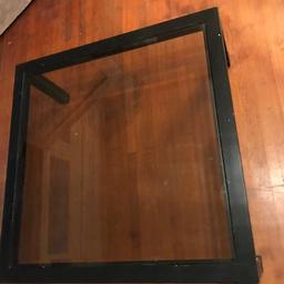 Large Black Metal Center Table with Tinted Glass Center