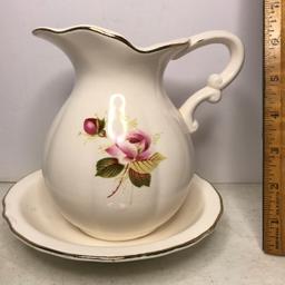 Vintage Small Floral Wash Pitcher & Basin