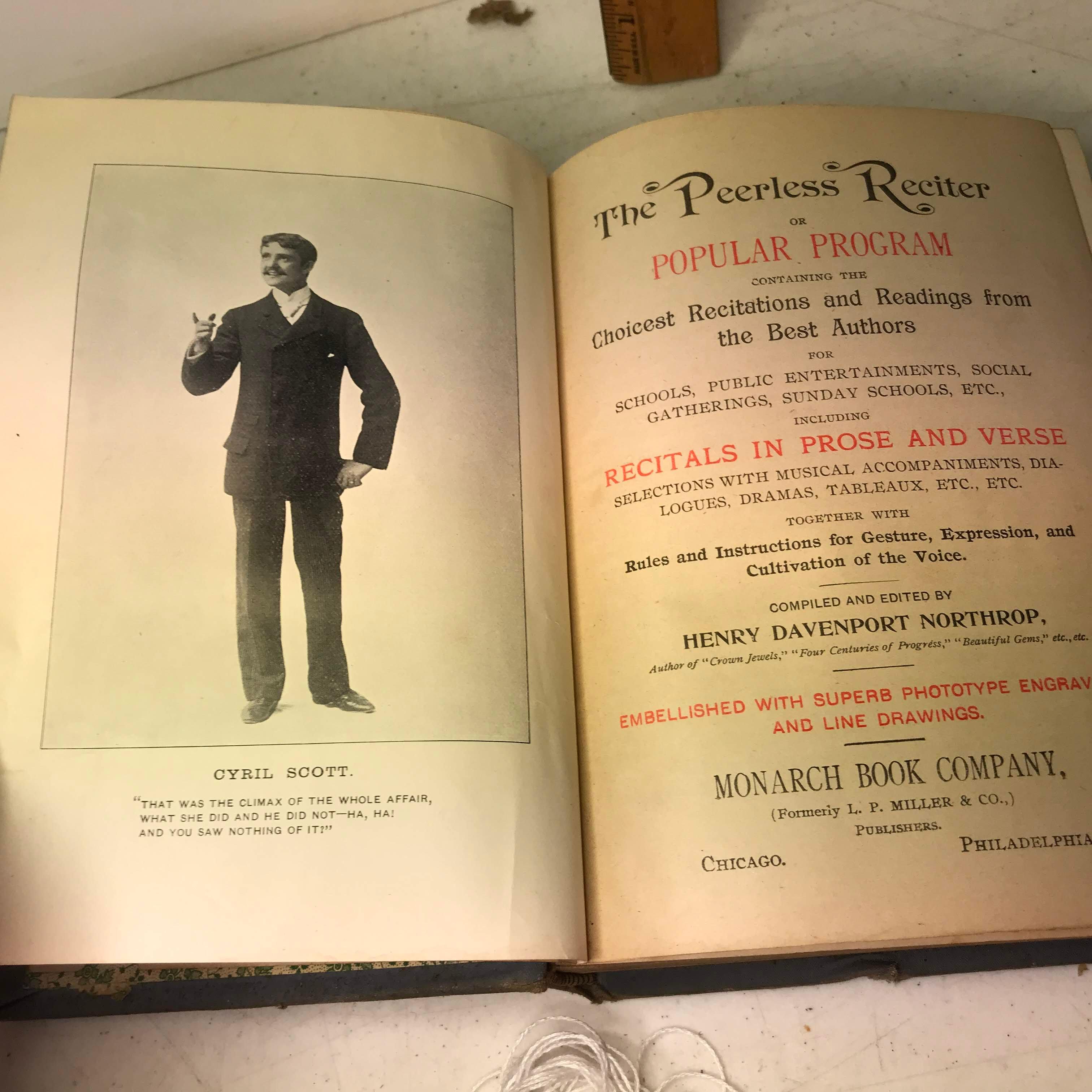 1894 “The Peerless Reciter or Popular Program” Hard Cover Book