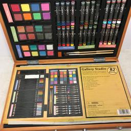 82 pc Gallery Studio with Drawing Pencils, Pastels, Colored Pencils & More in Wood Case