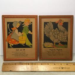Pair of Vintage Children’s Nursery Rhyme Prints in Frames