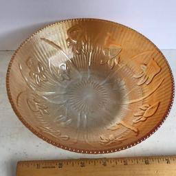 Vintage Jeannette Glass Marigold Iridescent Iris & Herringbone Serving Bowl