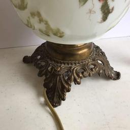 Vintage Floral Hand Painted Parlor Lamp with Ornate Brass Base