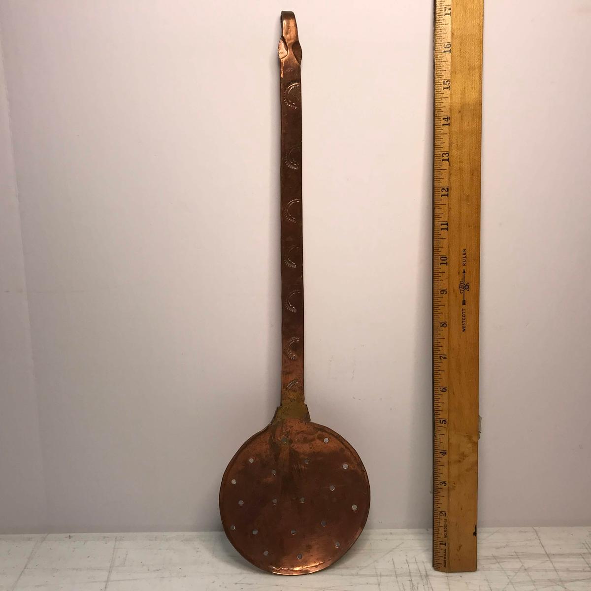 Vintage Heavy Hand Hammered Copper Straining Utensil