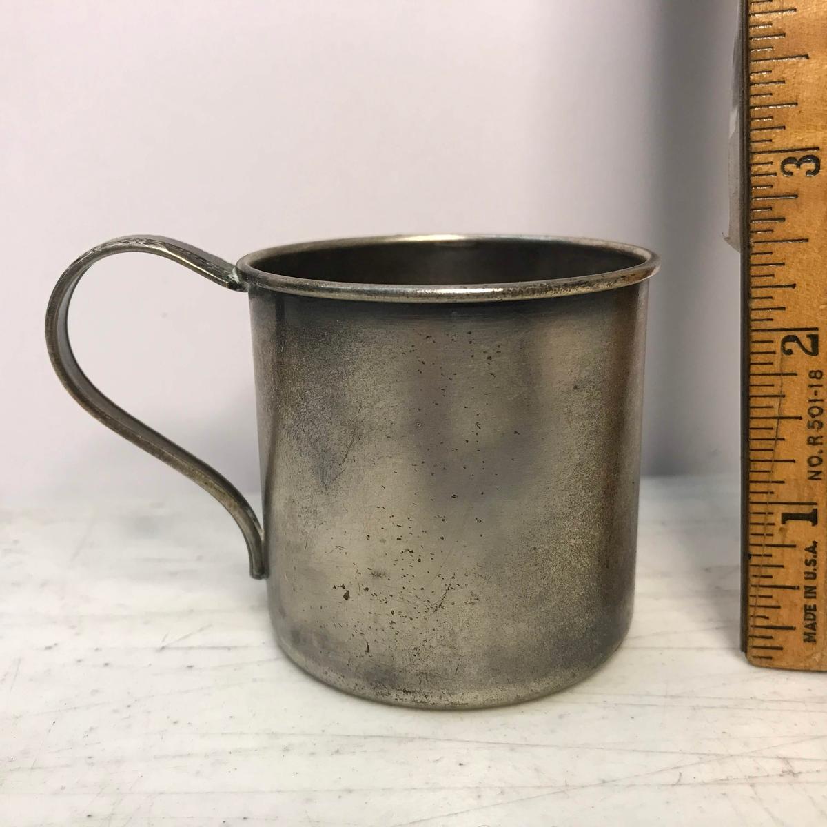 Vintage Silver Plate Over Copper Baby Cup with Spoon Handle by Rogers 1881