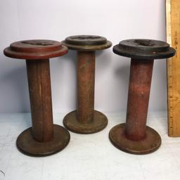 Lot of 3 Antique Wooden Textile Spools