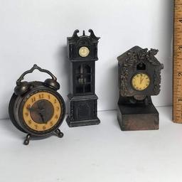 Lot of 3 Miniature Clocks - 2 Pencil Sharpeners