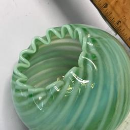 Pretty Green Striped Rose Bowl with Ruffled Edge