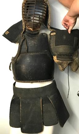 19th Century Japanese Kendo Fighting Outfit with Helmet, Breast Plate, skirt & gloves