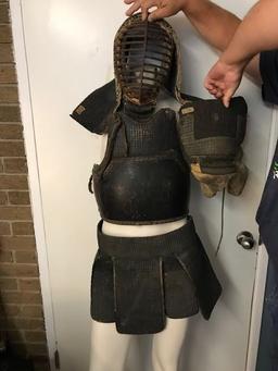 19th Century Japanese Kendo Fighting Outfit with Helmet, Breast Plate, skirt & gloves