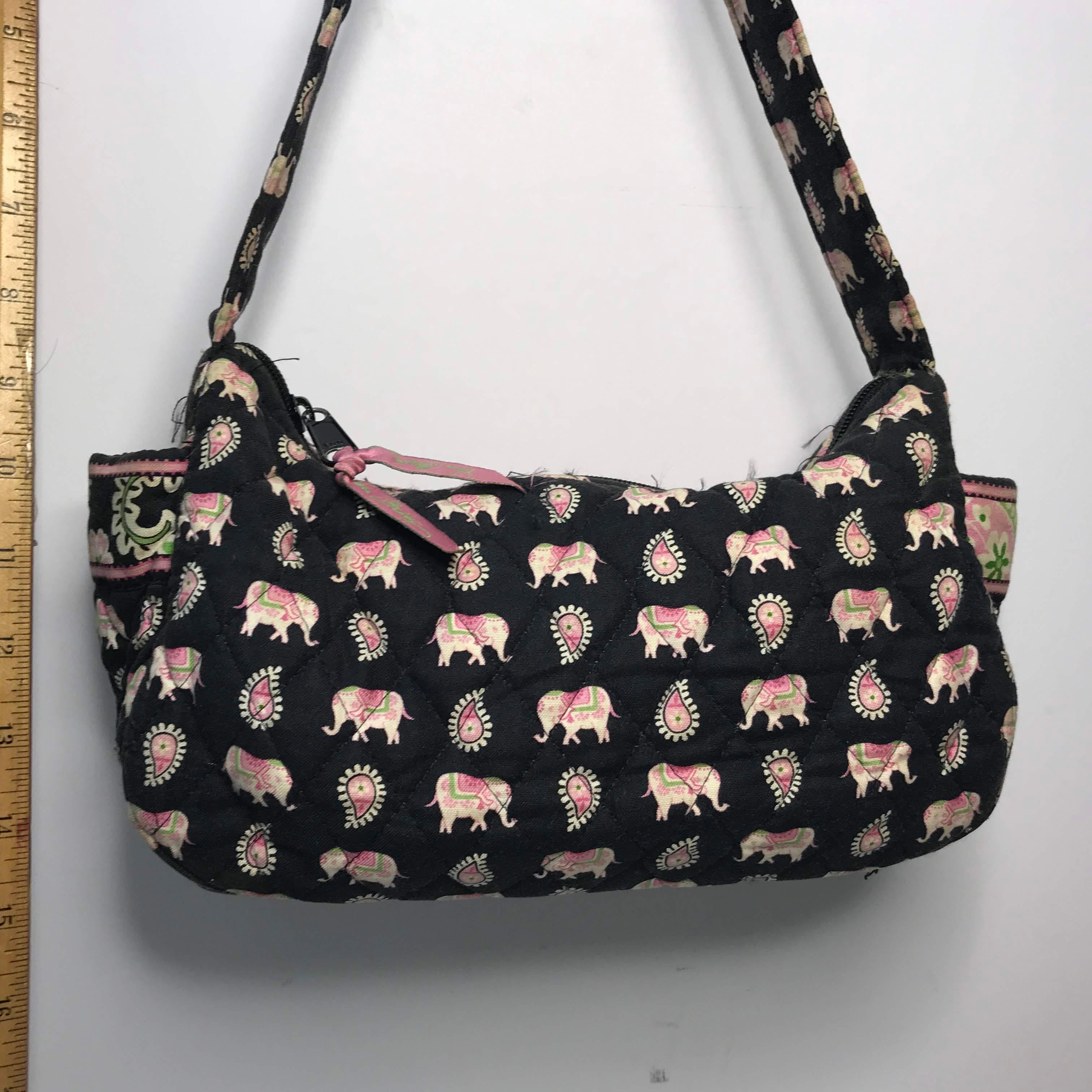 Black Vera Bradley Quilted Purse with Elephant Design & ID Wallet