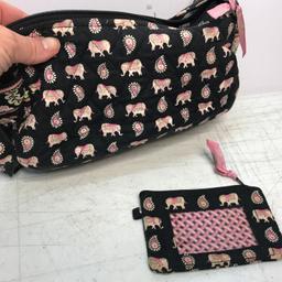 Black Vera Bradley Quilted Purse with Elephant Design & ID Wallet