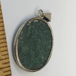 Sterling Silver Pendant with Large Green Stone