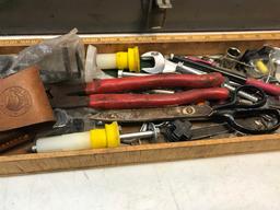 Metal Craftsman Toolbox with Misc Tools & Hand Made Wooden Tray