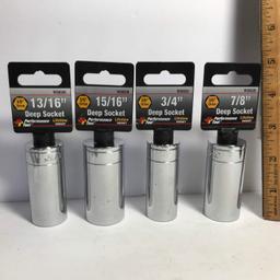 Lot of 4 - 3/8” Drive Deep Sockets - 13/16”, 15/16, 3/4”, 7/8”