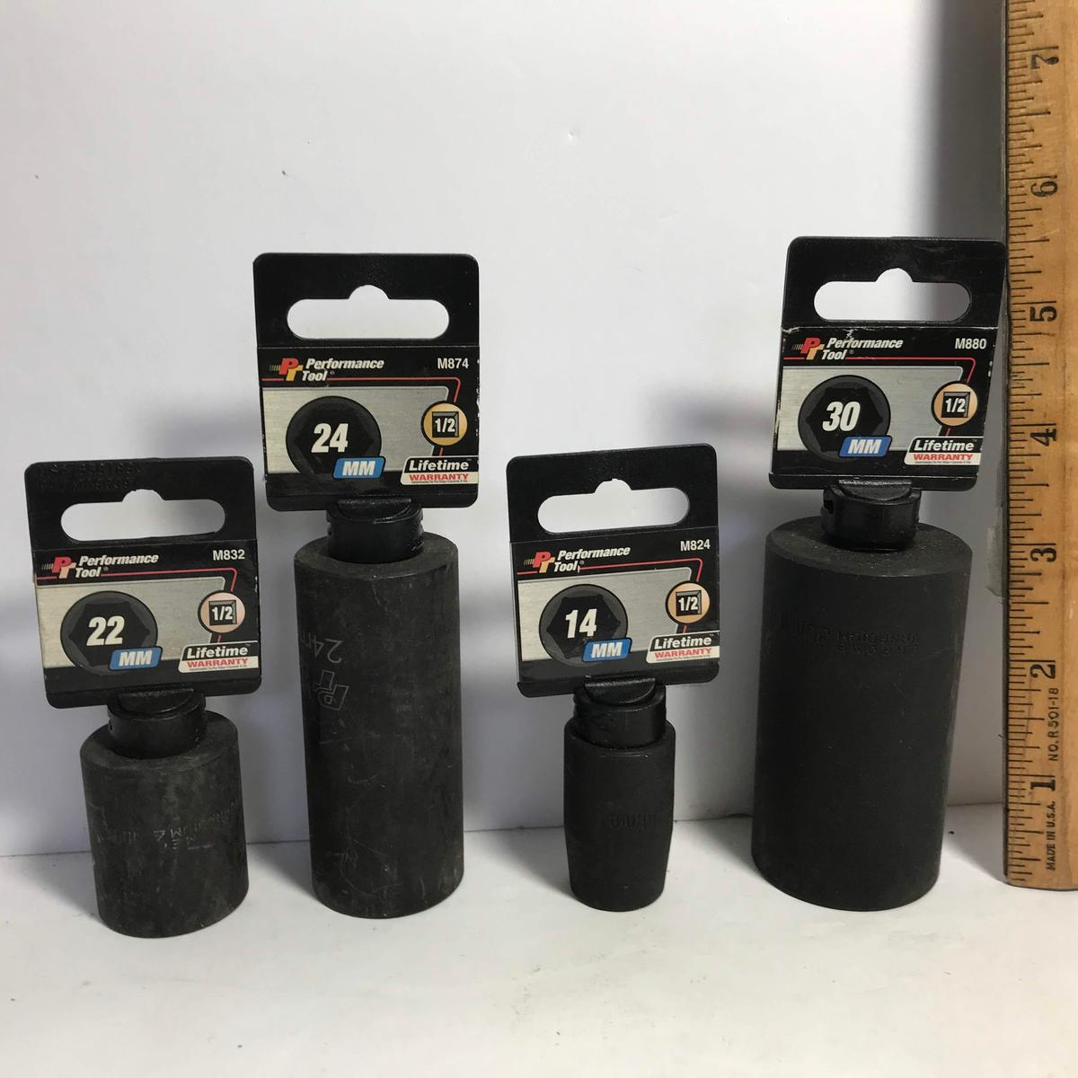 Lot of 4 - 1/2” Sockets - 22 mm, 24 mm, 14 mm, 30 mm