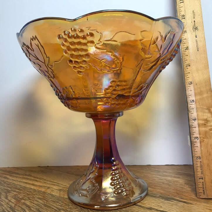 Tall Vintage Carnival Compote with Embossed Grape Design