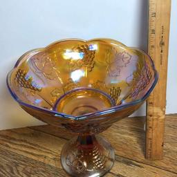 Tall Vintage Carnival Compote with Embossed Grape Design