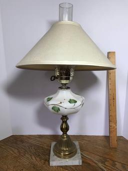 Vintage Lamp with Milk Glass & Hand Painted Center & Marble Base