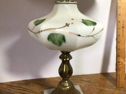 Vintage Lamp with Milk Glass & Hand Painted Center & Marble Base