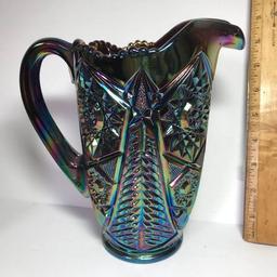 Gorgeous L.E. Smith Valtec Tree Star Amethyst Carnival Glass Water Pitcher