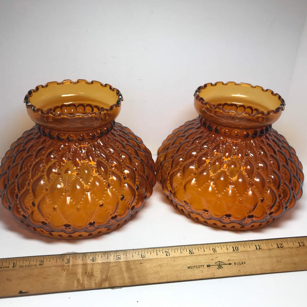 Pair of Vintage Amber Glass Shades