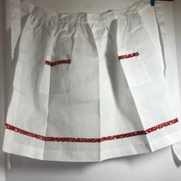 Vintage White Apron with Red Christmas Bulb Trim & 2 Pockets