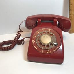 Vintage Red Rotary Dial Desk Telephone