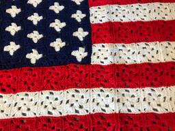 Impressive Hand Made Hand Crocheted US Flag Throw