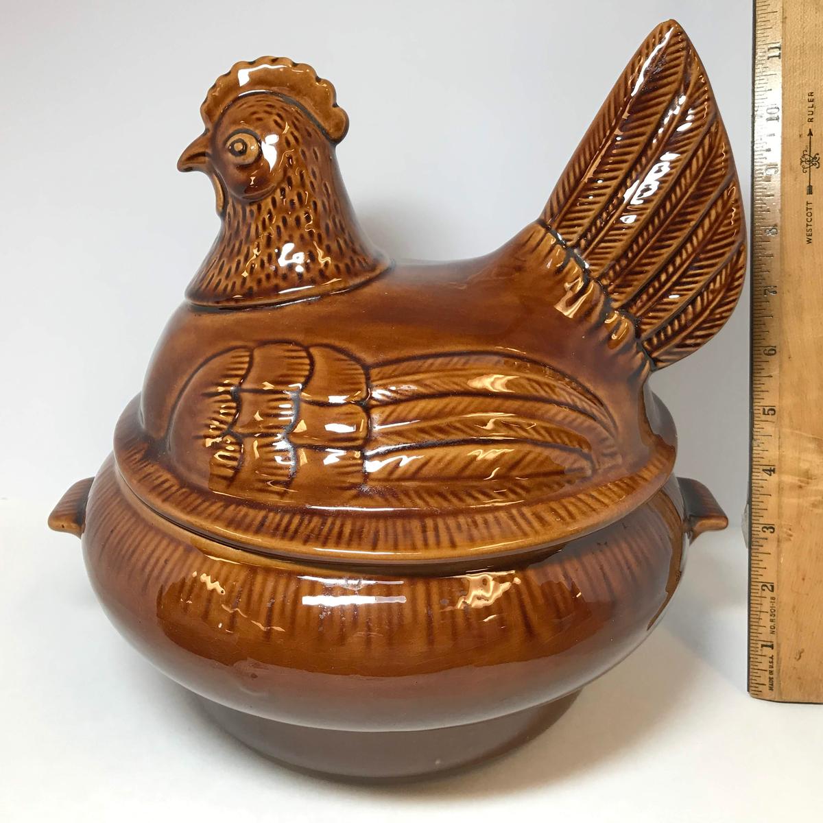 Large Vintage Ceramic Chicken Casserole Dish with Double Handles