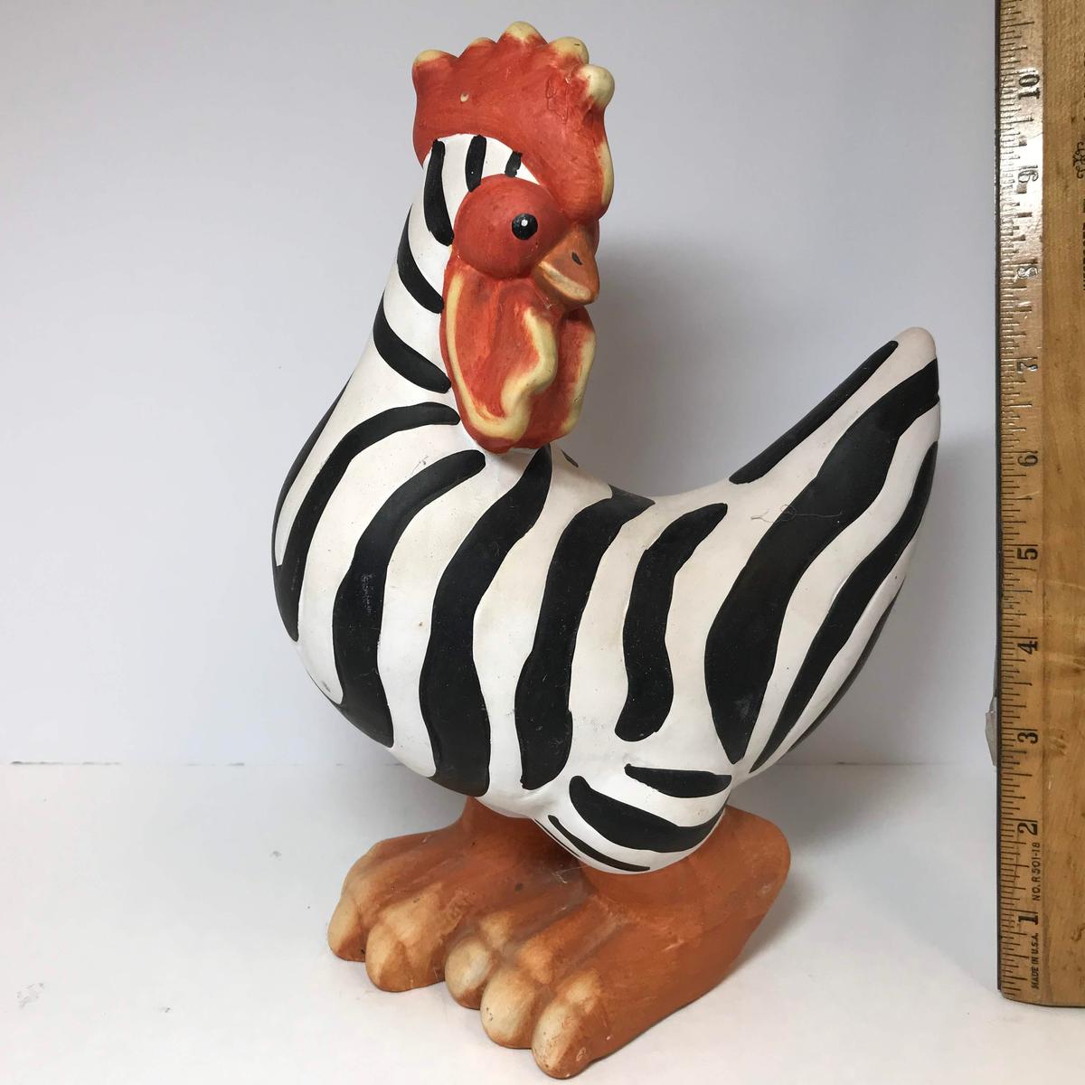 Ceramic Black & White Striped Rooster Figurine