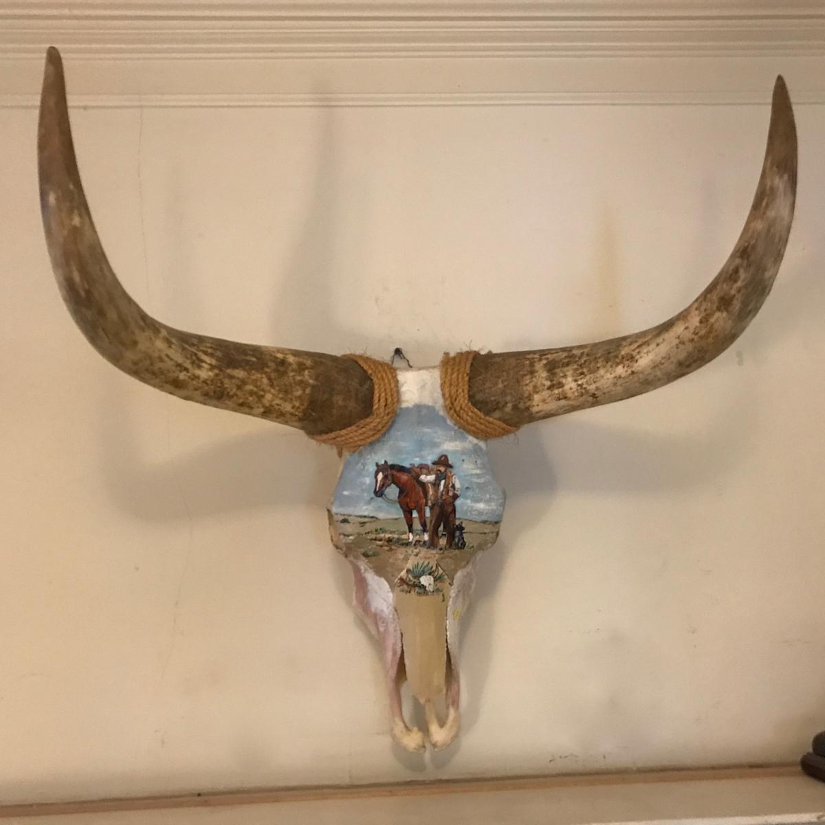 Hand Painted Steer Head Art Signed “KD” Karen Davis From Landrum SC