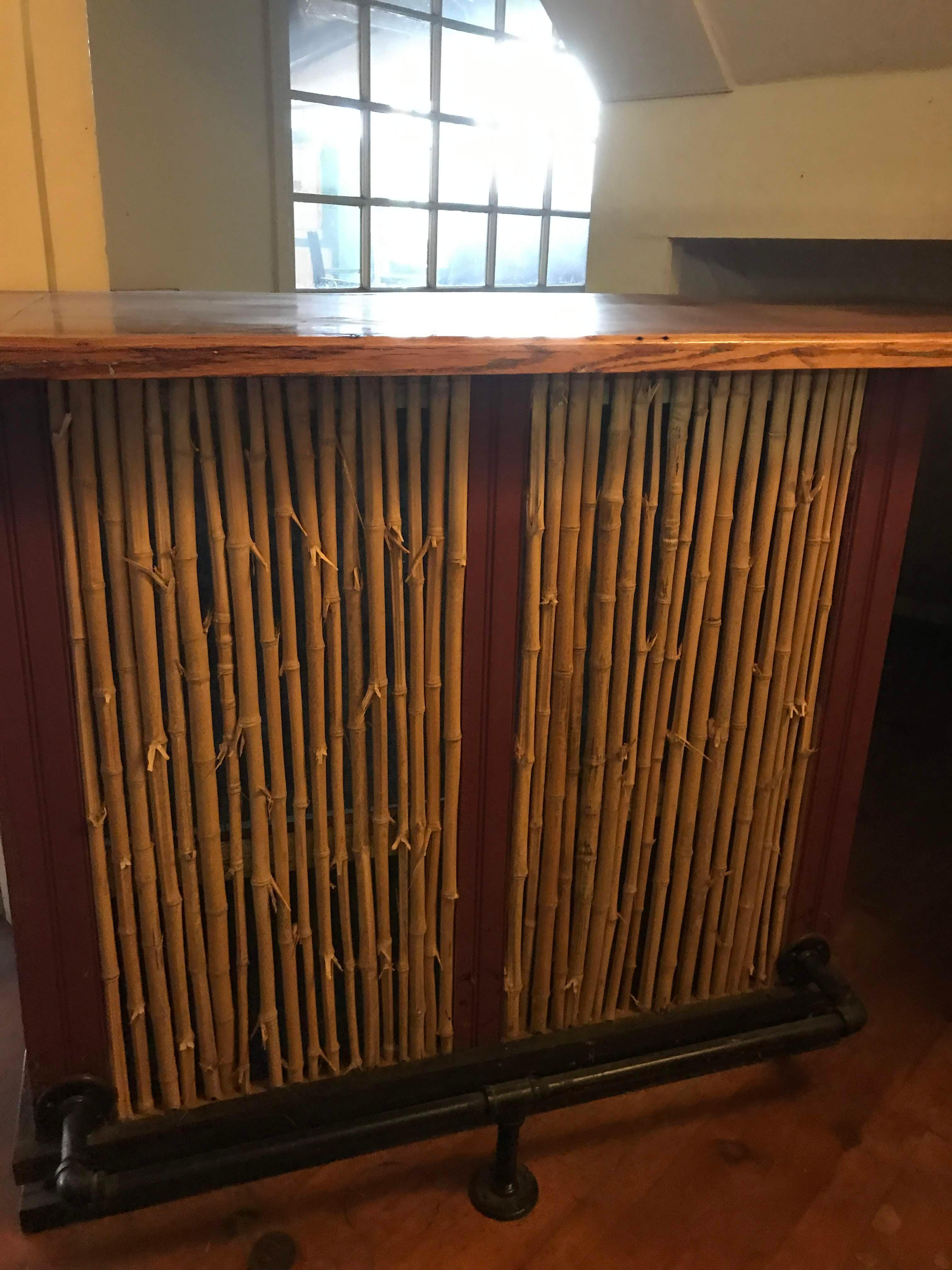 Awesome Hand Made Wood & Bamboo Bar with Metal Piping Foot Rest & Great Storage in Back