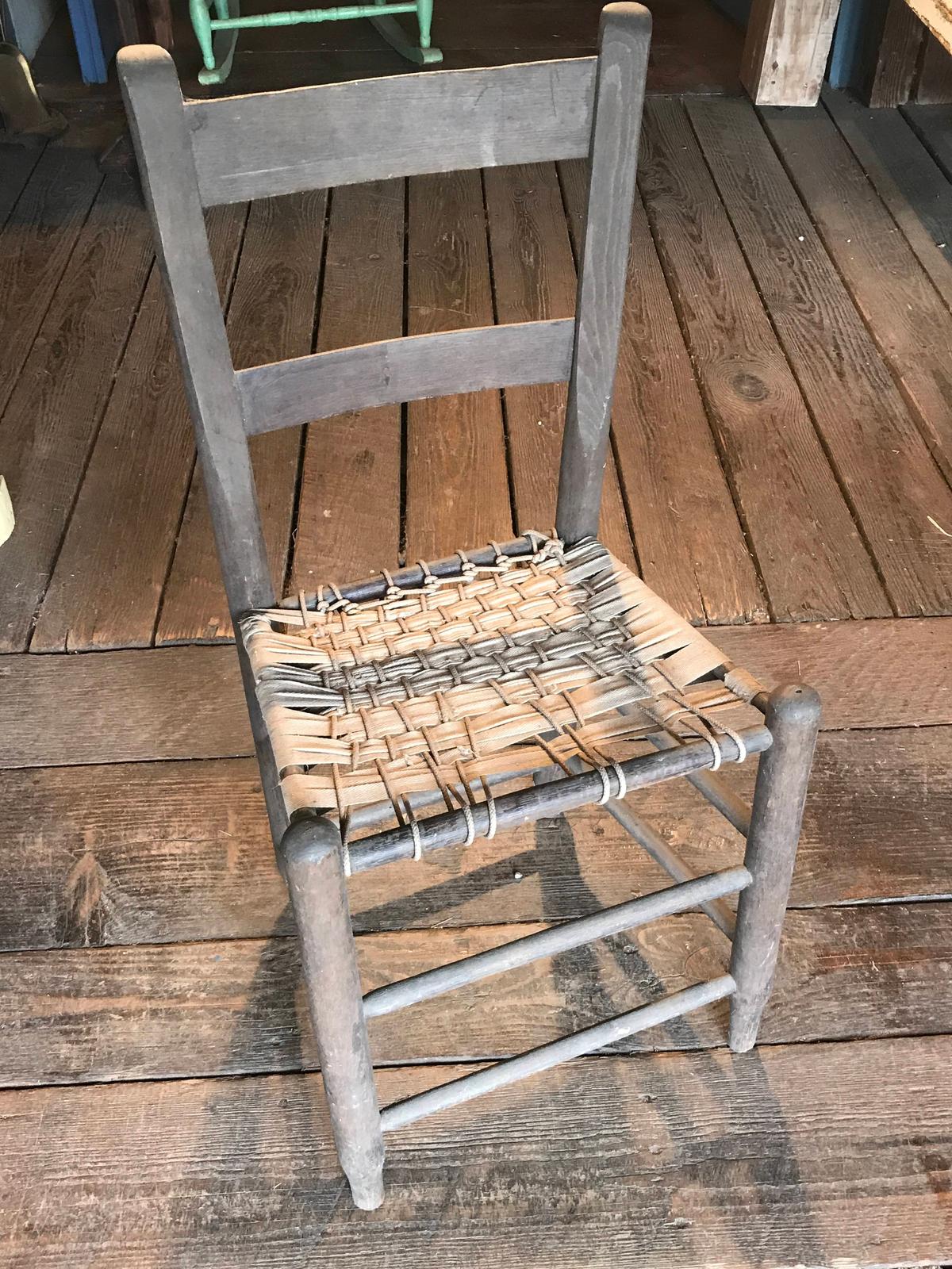 Primitive Wooden Chair with Uniquely Woven Seat