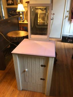 Hand Made Reclaimed Wooden Cabinet with Matching Mirror Painted Lavender & White