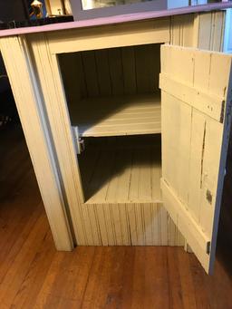 Hand Made Reclaimed Wooden Cabinet with Matching Mirror Painted Lavender & White