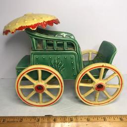 Vintage Signed “McCoy” Pottery Carriage Planter with Umbrella