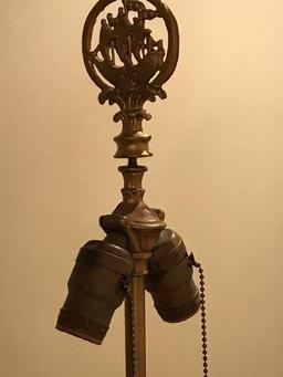 Vintage Brass Finish Floor Lamp with Cast Iron Base with Ship Finial & Shade
