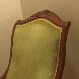 Vintage Mahogany Goose Neck Rocking Chair with Green Upholstered Seat & Back