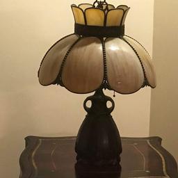 Vintage Bronze Base Lamp with Stained Glass Shade